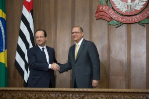 Governador Geraldo Alckmin recebe o presidente da França François Hollande e assina convênio entre os dois paÃses.